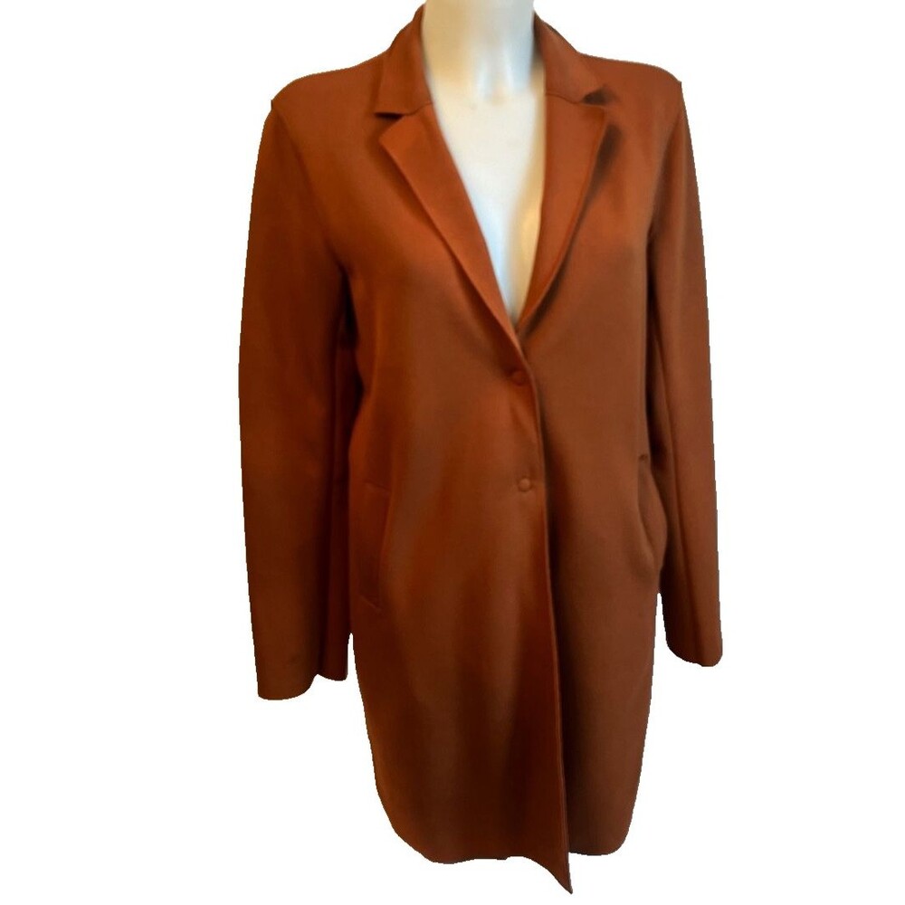 Carolina Belle Montréal Rust Brown Longline Knit Blazer Duster M Quiet Luxury